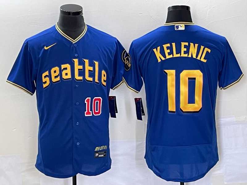 Mens Seattle Mariners #10 Jarred Kelenic Number Blue 2023 City Connect Flex Base Stitched Jersey